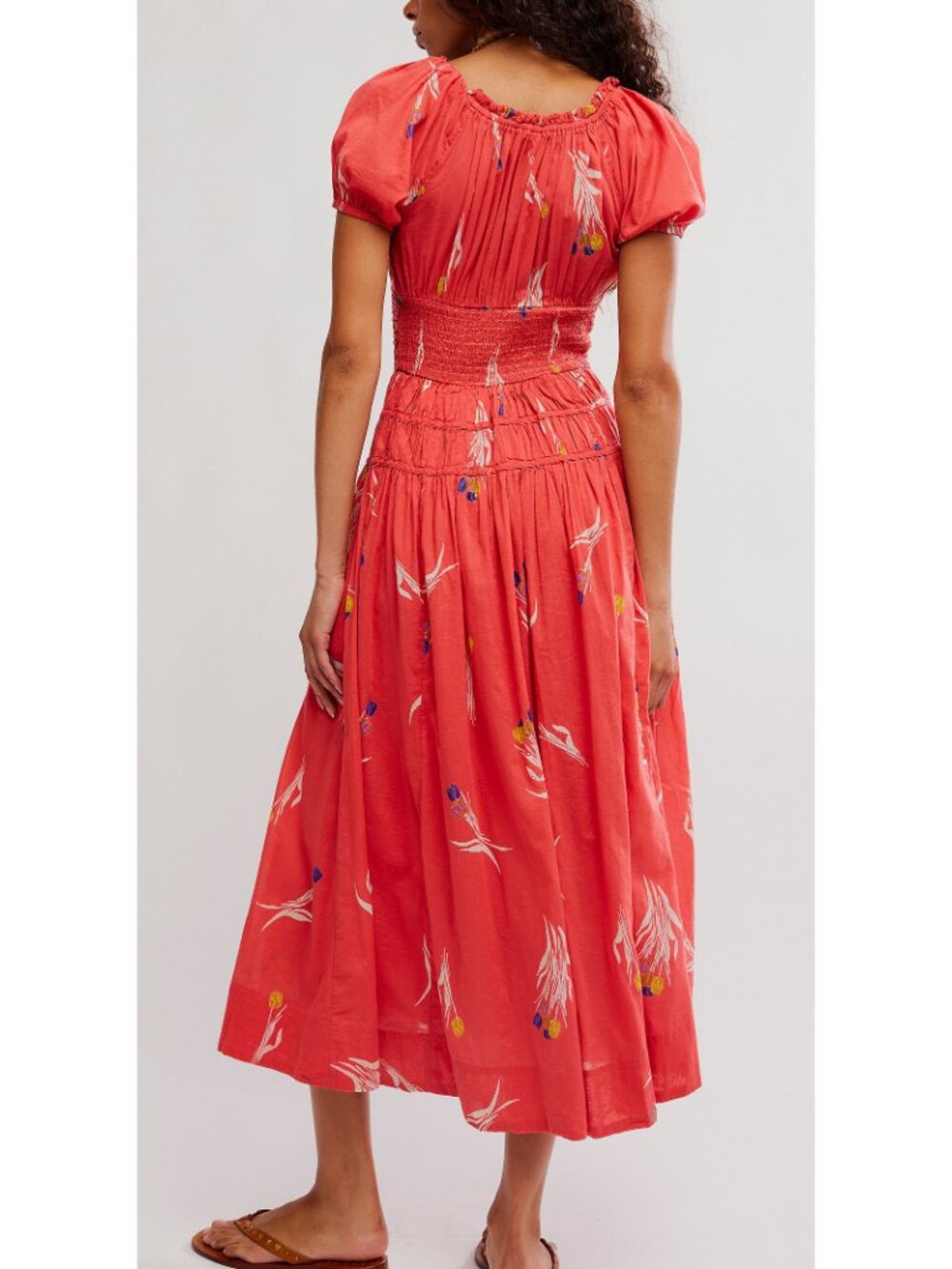 Free People Coral Red Floral Midi Dress - Picture 3 of 5